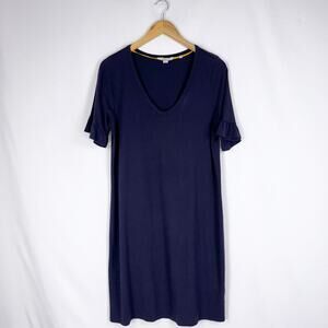 Boden Ruffle Sleeve Knit Dress Size 10 Navy Blue Cotton Blend
